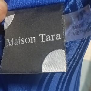 NWOT Maison Tara blue polyester tie-up neckline wrapped/flared dress/ cut-out 12